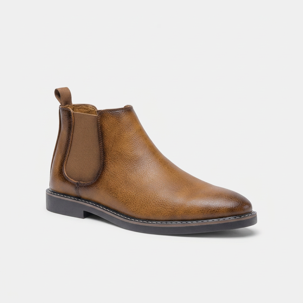 Men's Retro Faux Leather Chelsea Boots in Caramel