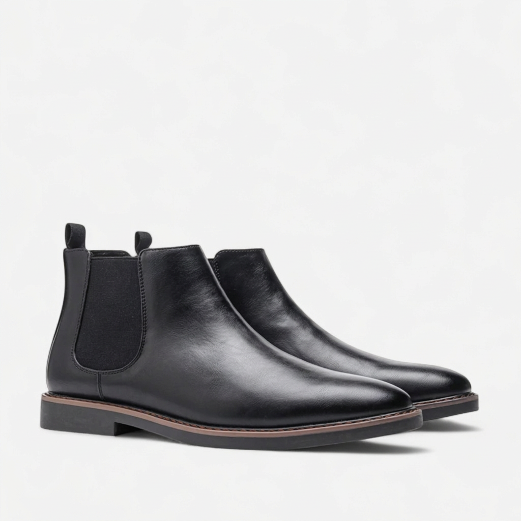 Men's Retro Faux Leather Chelsea Boots in Black – back view