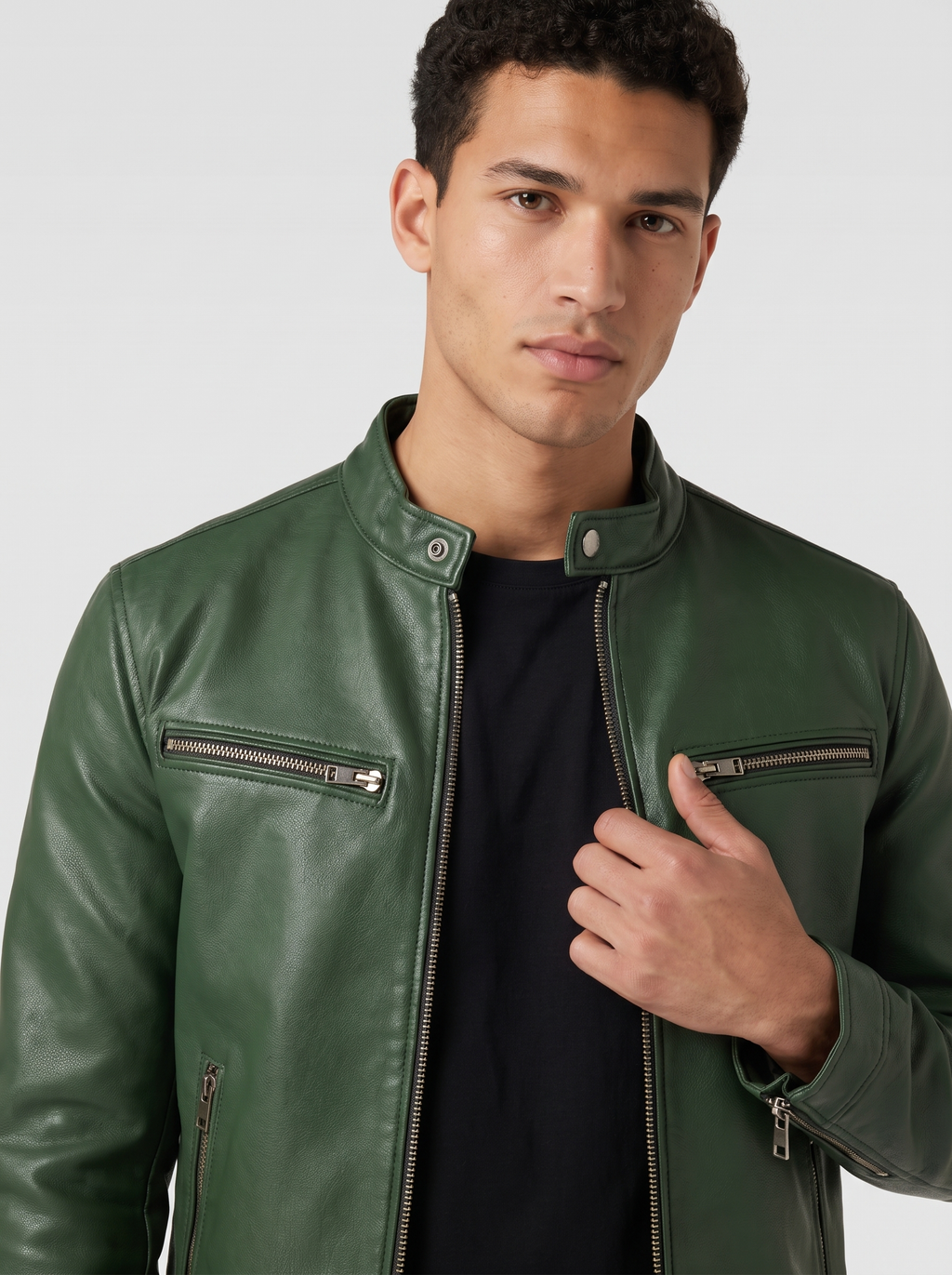 Men's Faux Leather Biker Jacket – Classic Moto Style, Full-Zip