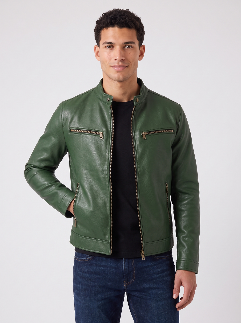 Men's Faux Leather Biker Jacket – Classic Moto Style, Full-Zip