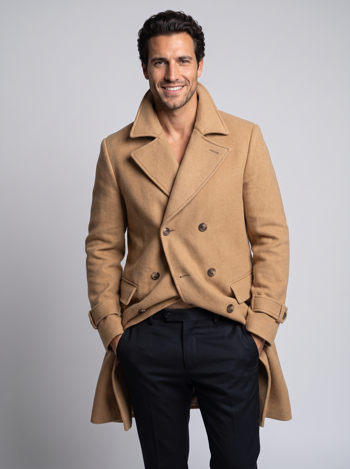 Men's Classic Wool Blend Overcoat in Beige