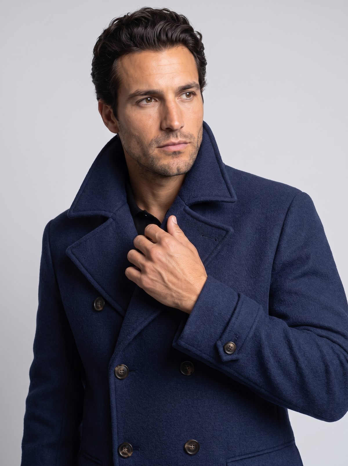 Men's Classic Wool Blend Overcoat in Blue – detail view
