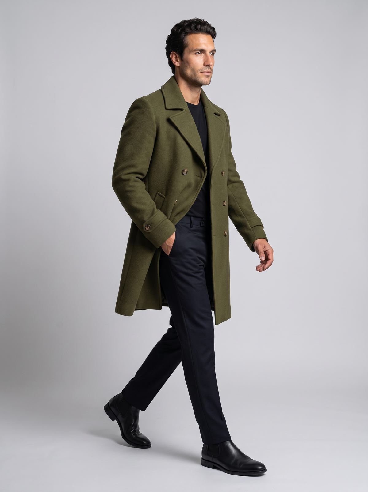 Men's Classic Wool Blend Overcoat in Green