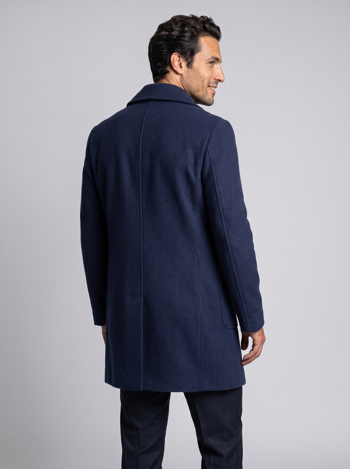 Men's Classic Wool Blend Overcoat in Blue – back view