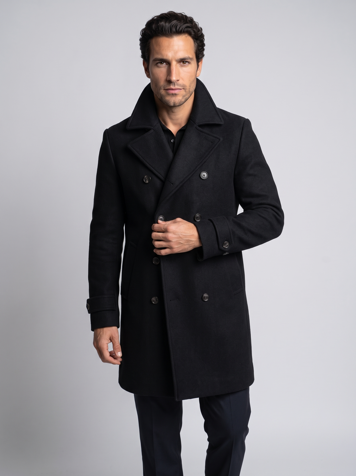 Men's Classic Wool Blend Overcoat in Black