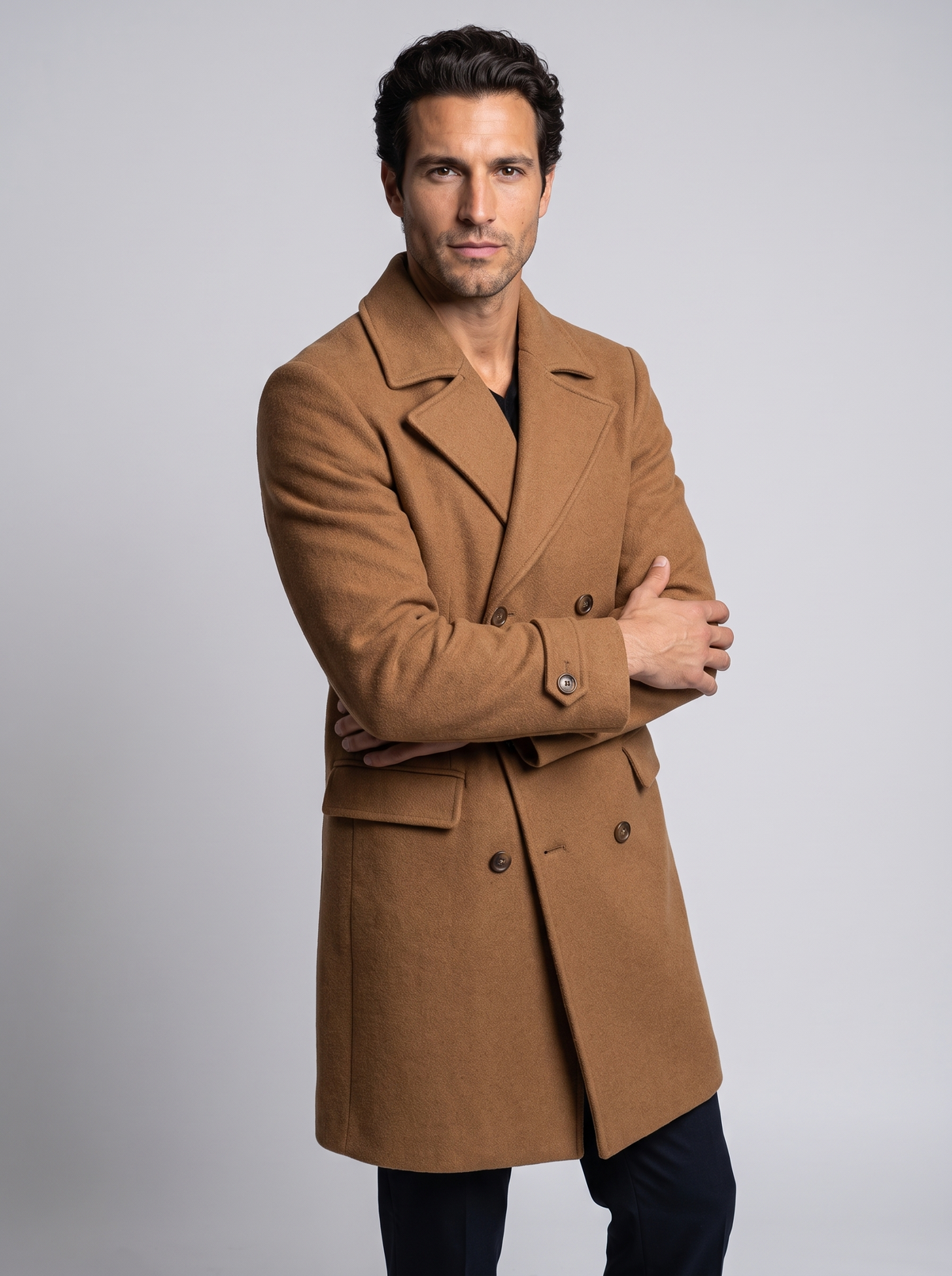 Men's Classic Wool Blend Overcoat in Brown