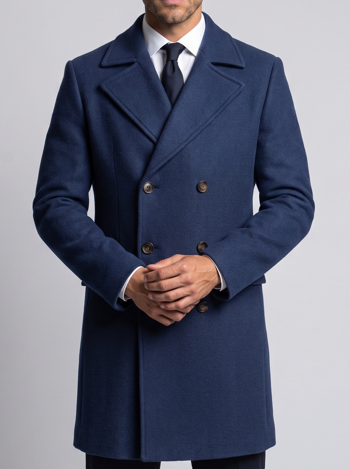 Men's Classic Wool Blend Overcoat in Blue – front view