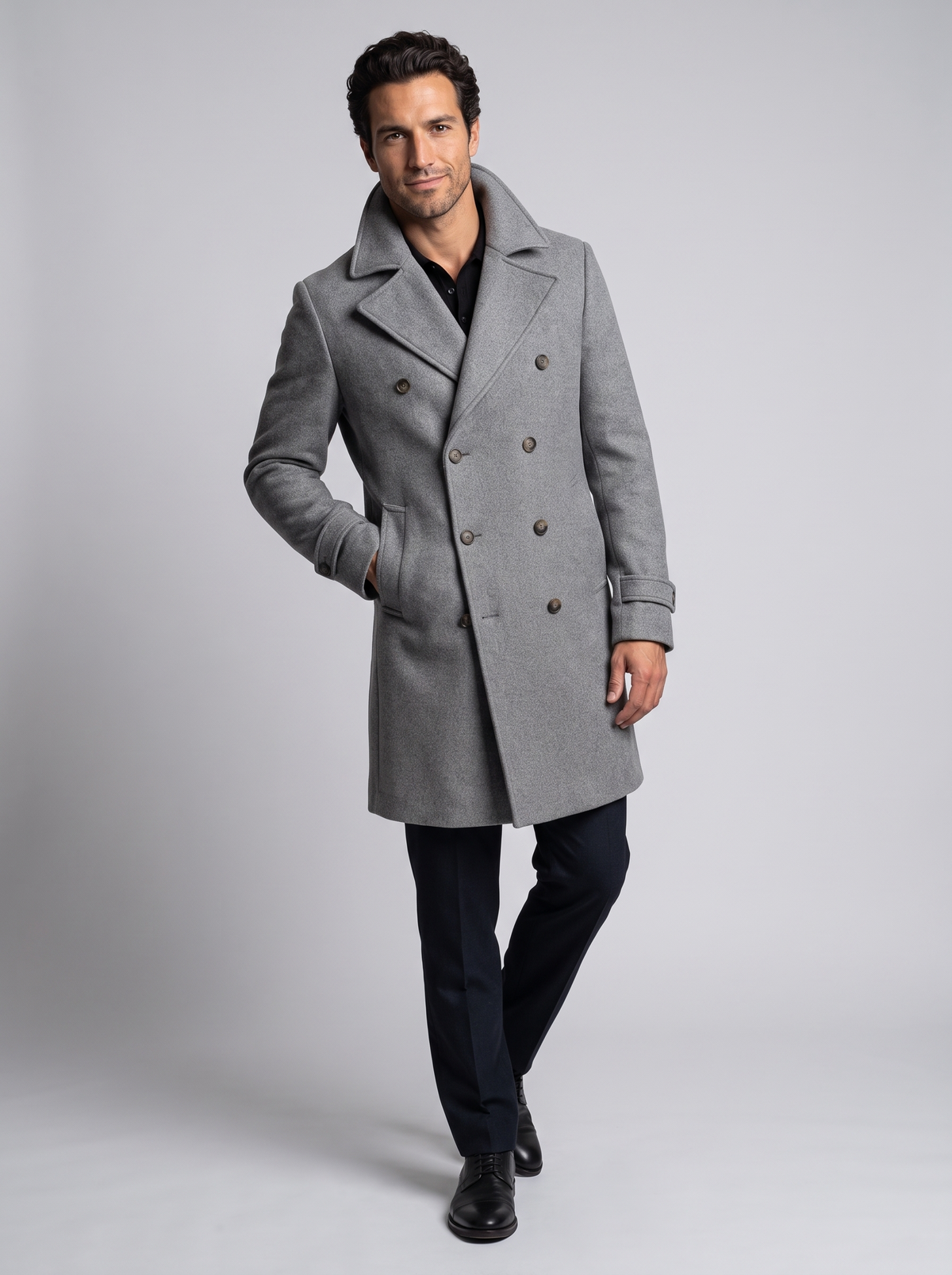 Men's Classic Wool Blend Overcoat in Grey