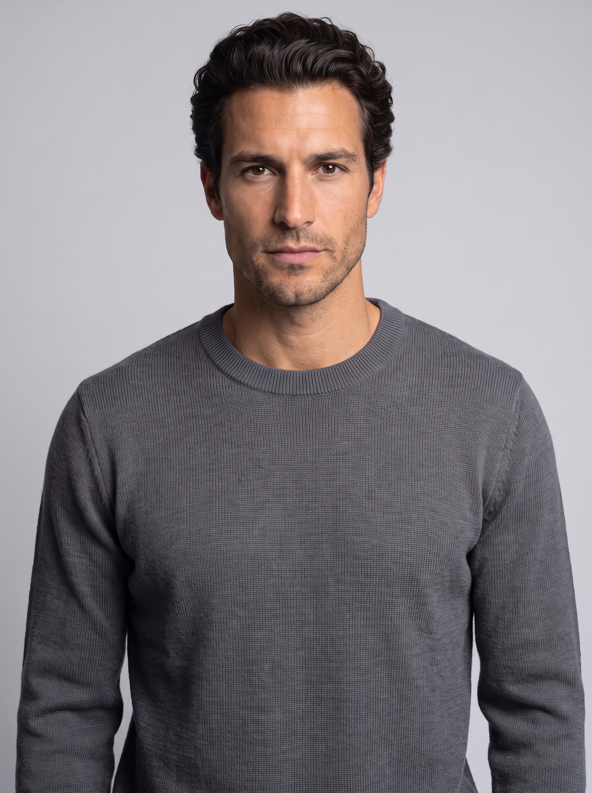 Men's Soft Knit Crew Neck Jumper in Grey – front view