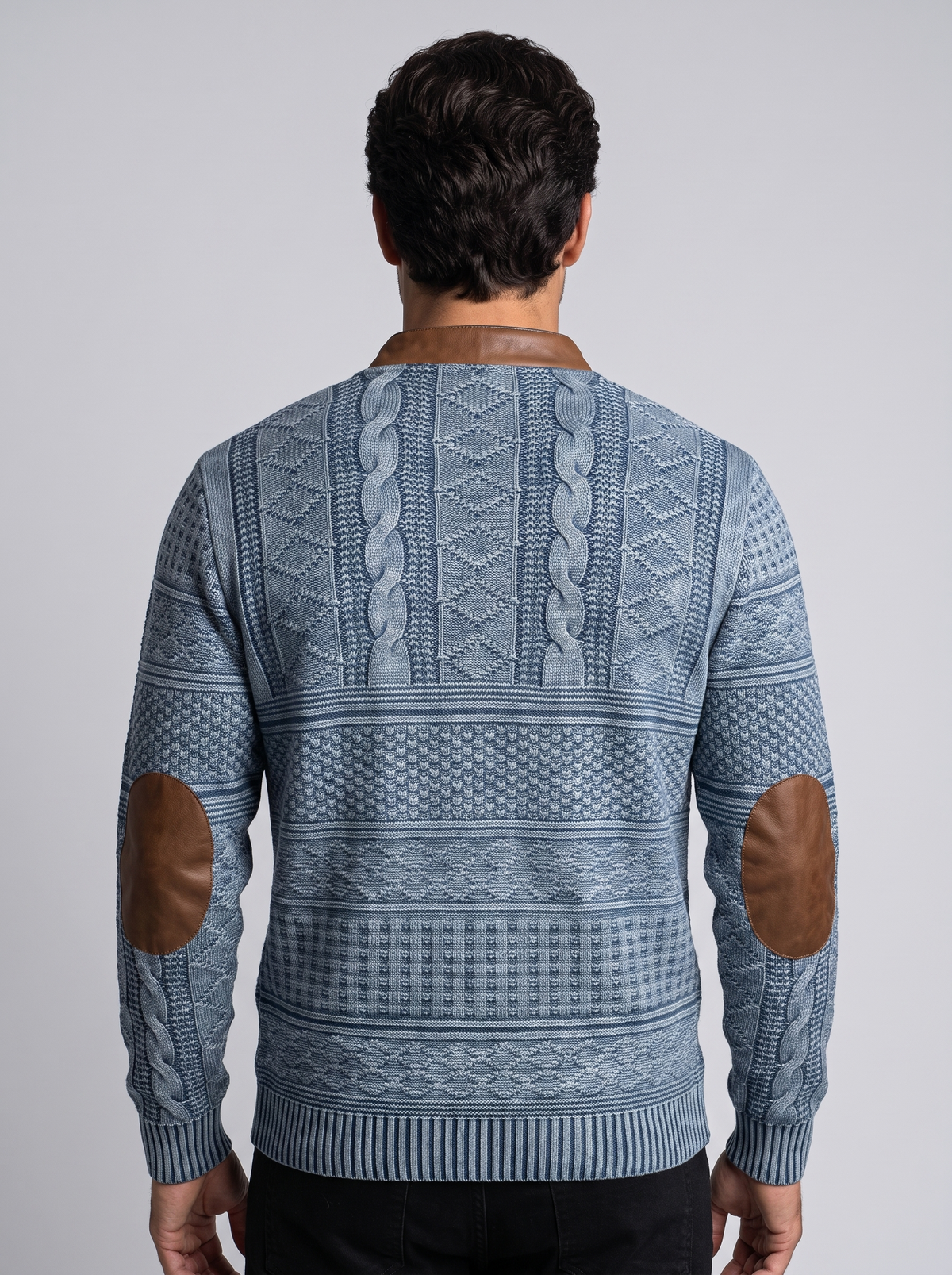 Men's Textured Half Zip Knit Jumper in Blue – back view