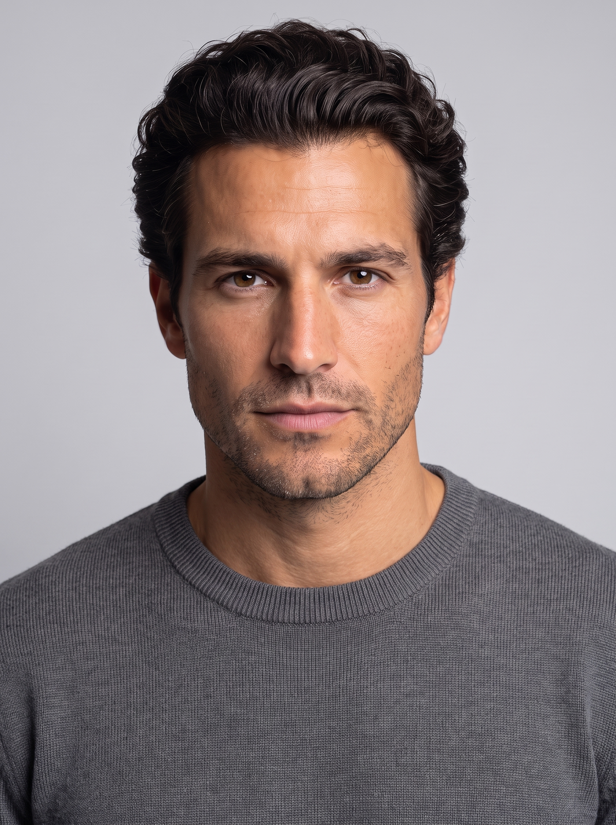 Men's Soft Knit Crew Neck Jumper in Grey – detail view