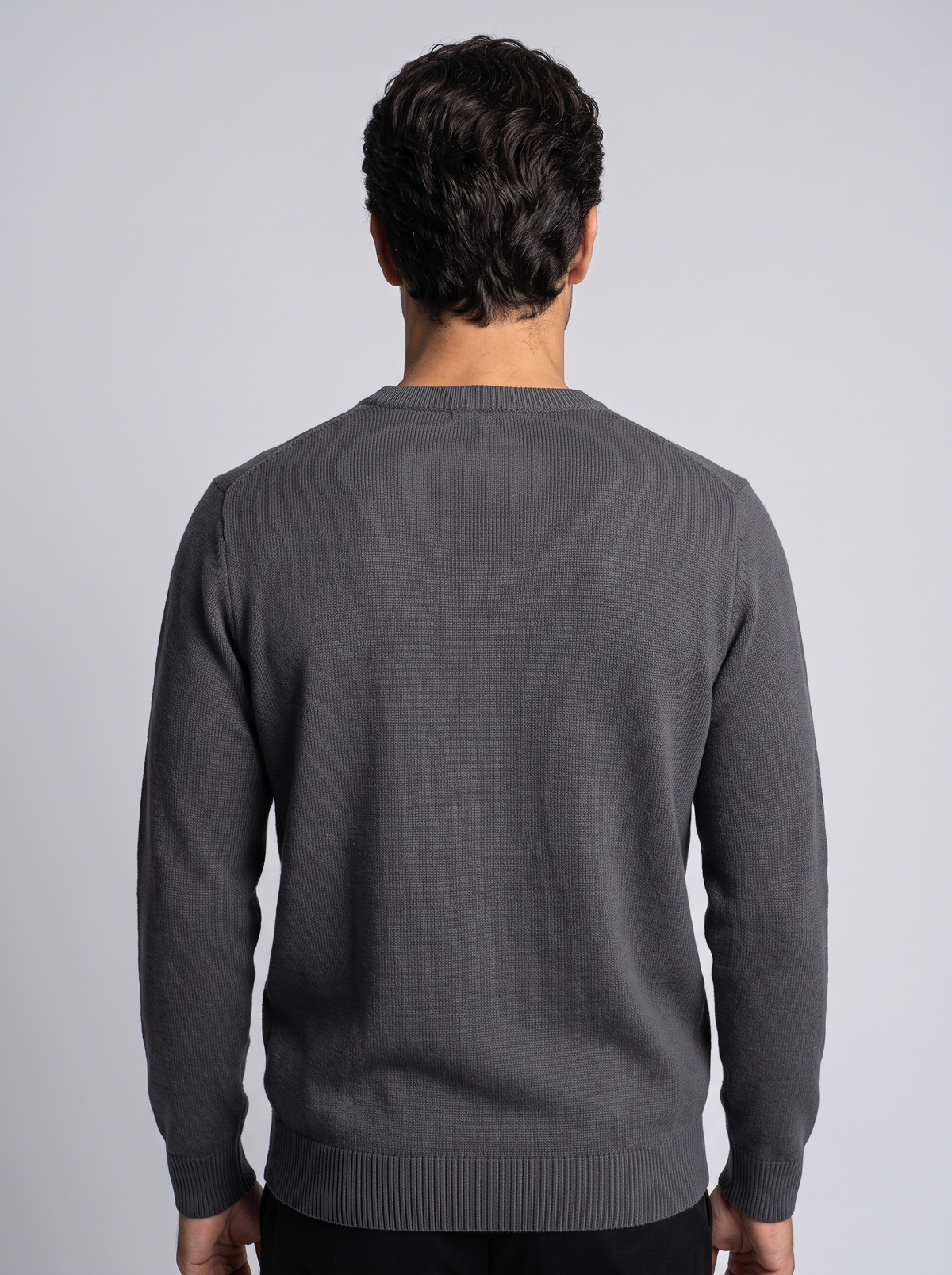 Men's Soft Knit Crew Neck Jumper in Grey – back view