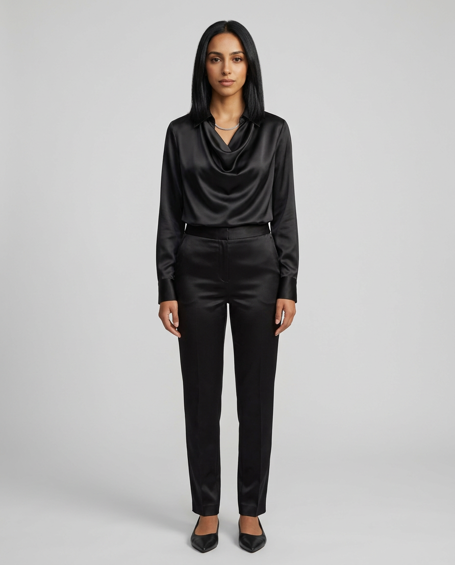 Elegant Satin Blouse – Waterfall Neckline