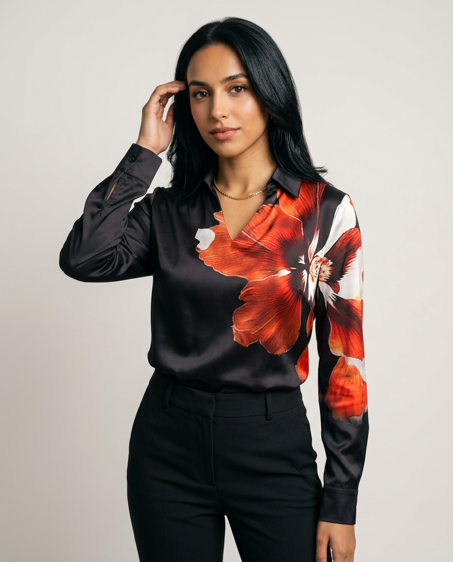 Elegant Satin Blouse – Waterfall Neckline
