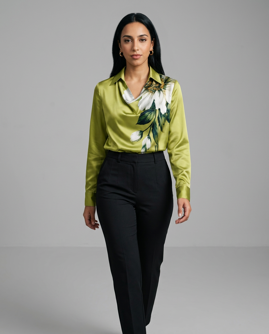 Elegant Satin Blouse – Waterfall Neckline