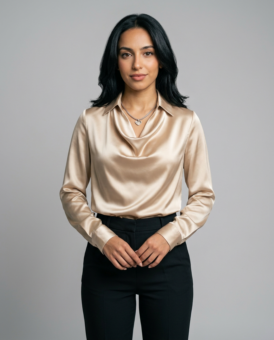 Elegant Satin Blouse – Waterfall Neckline