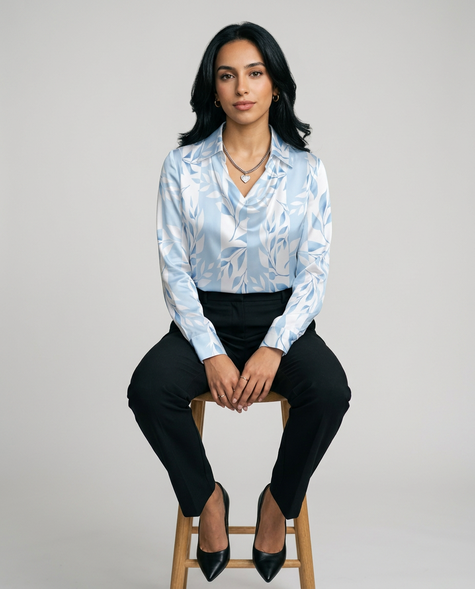 Elegant Satin Blouse – Waterfall Neckline