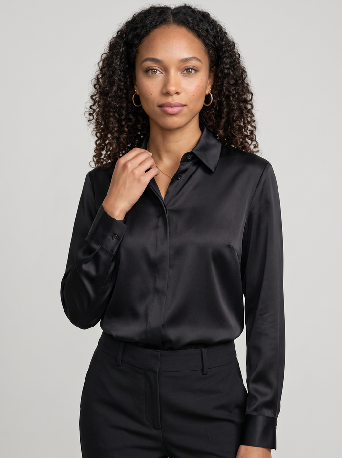 Women's Collared Satin Shirt Blouse – view 1