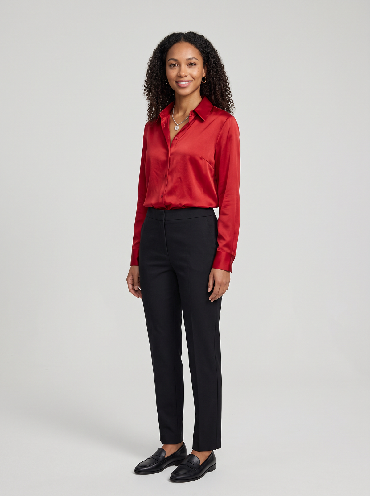 Women's Collared Satin Shirt Blouse