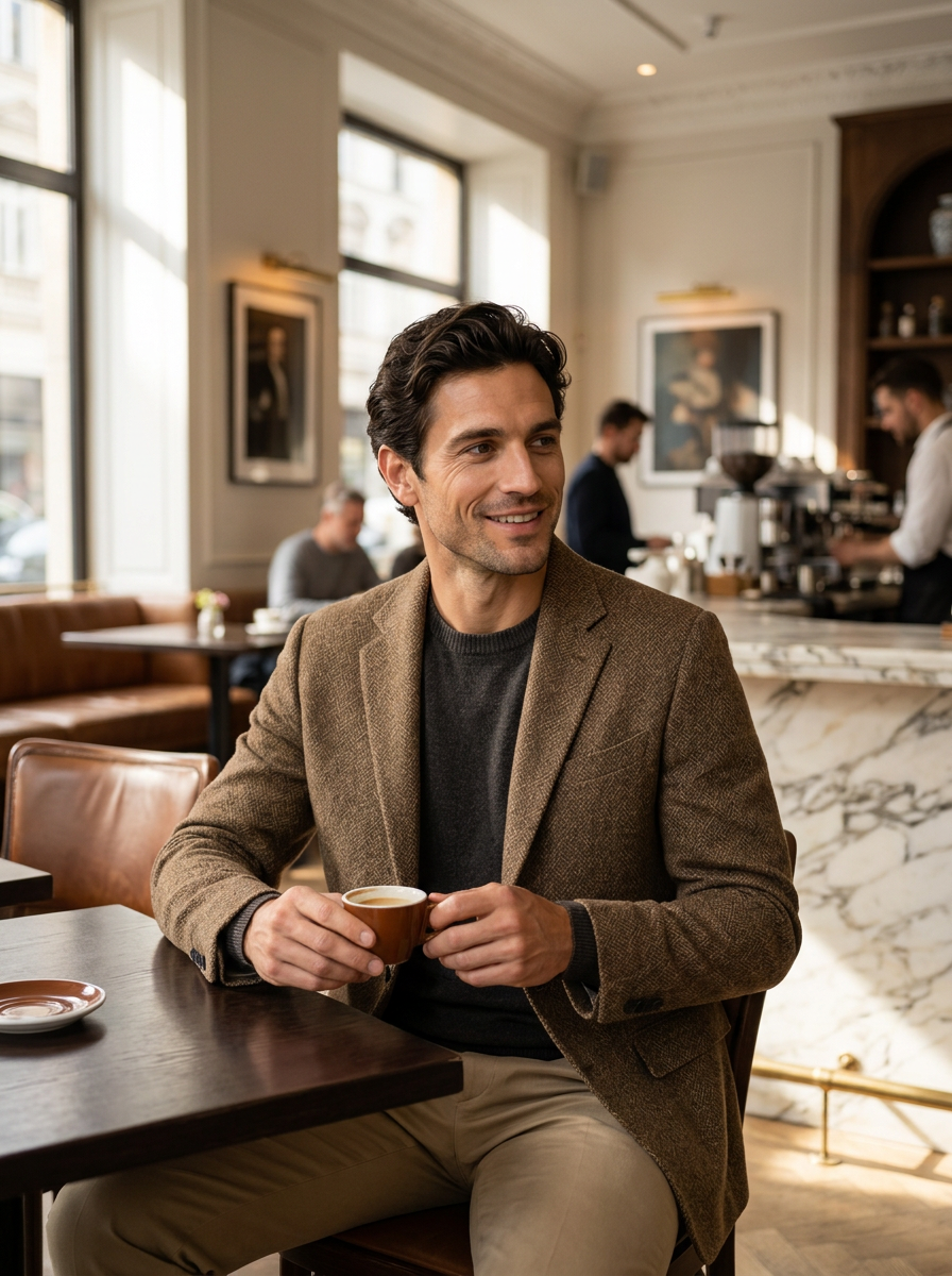 Men's Herringbone Blazer – Wool Blend Tailored