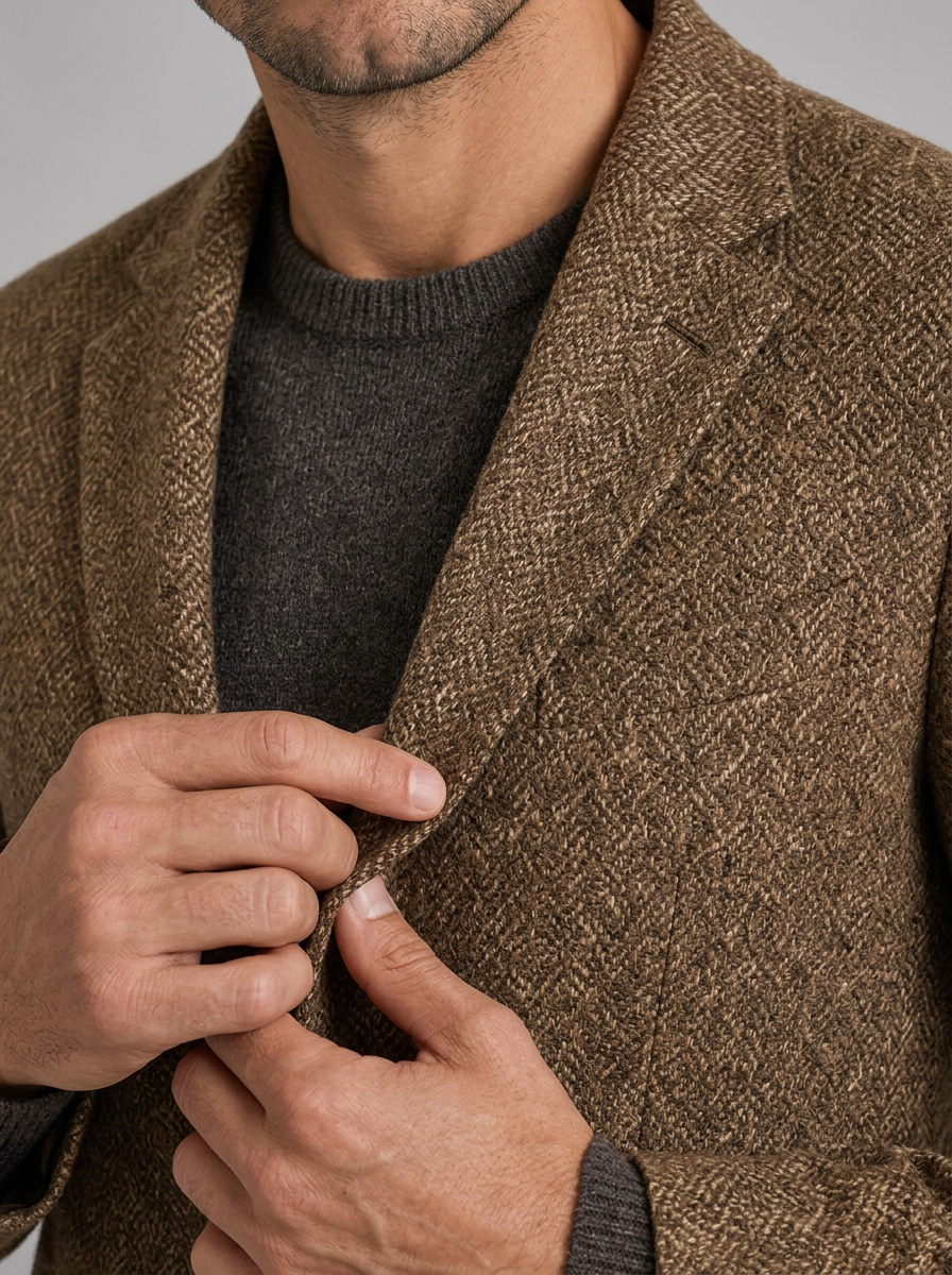 Men's Herringbone Blazer – Wool Blend Tailored