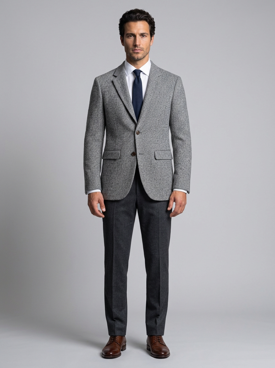 Men's Herringbone Blazer – Wool Blend Tailored