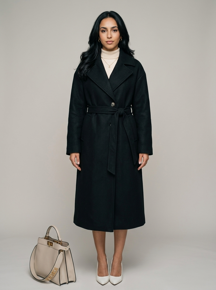 Women's Belted Long Wool Coat