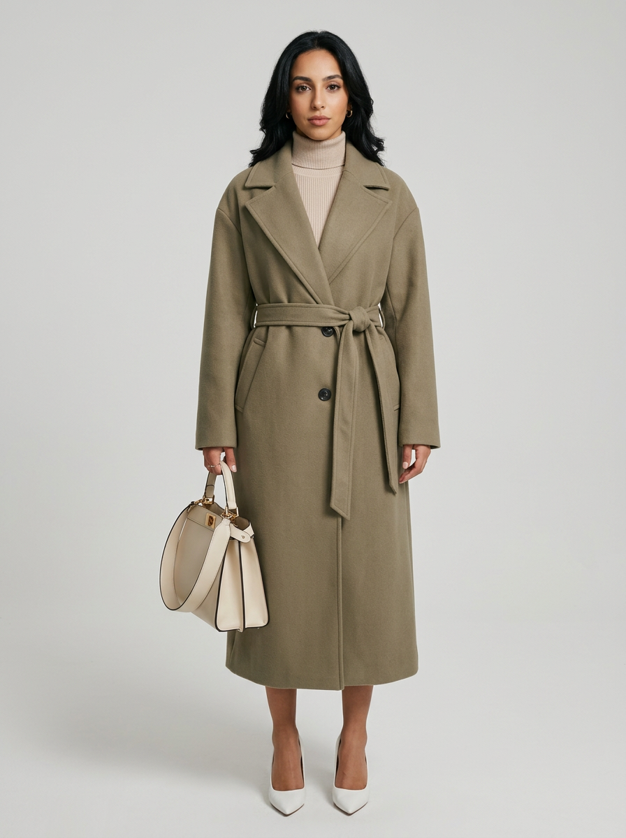 Women's Belted Long Wool Coat