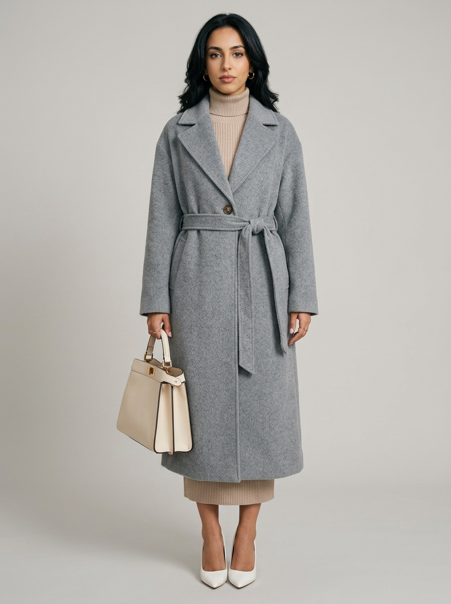 Women's Belted Long Wool Coat