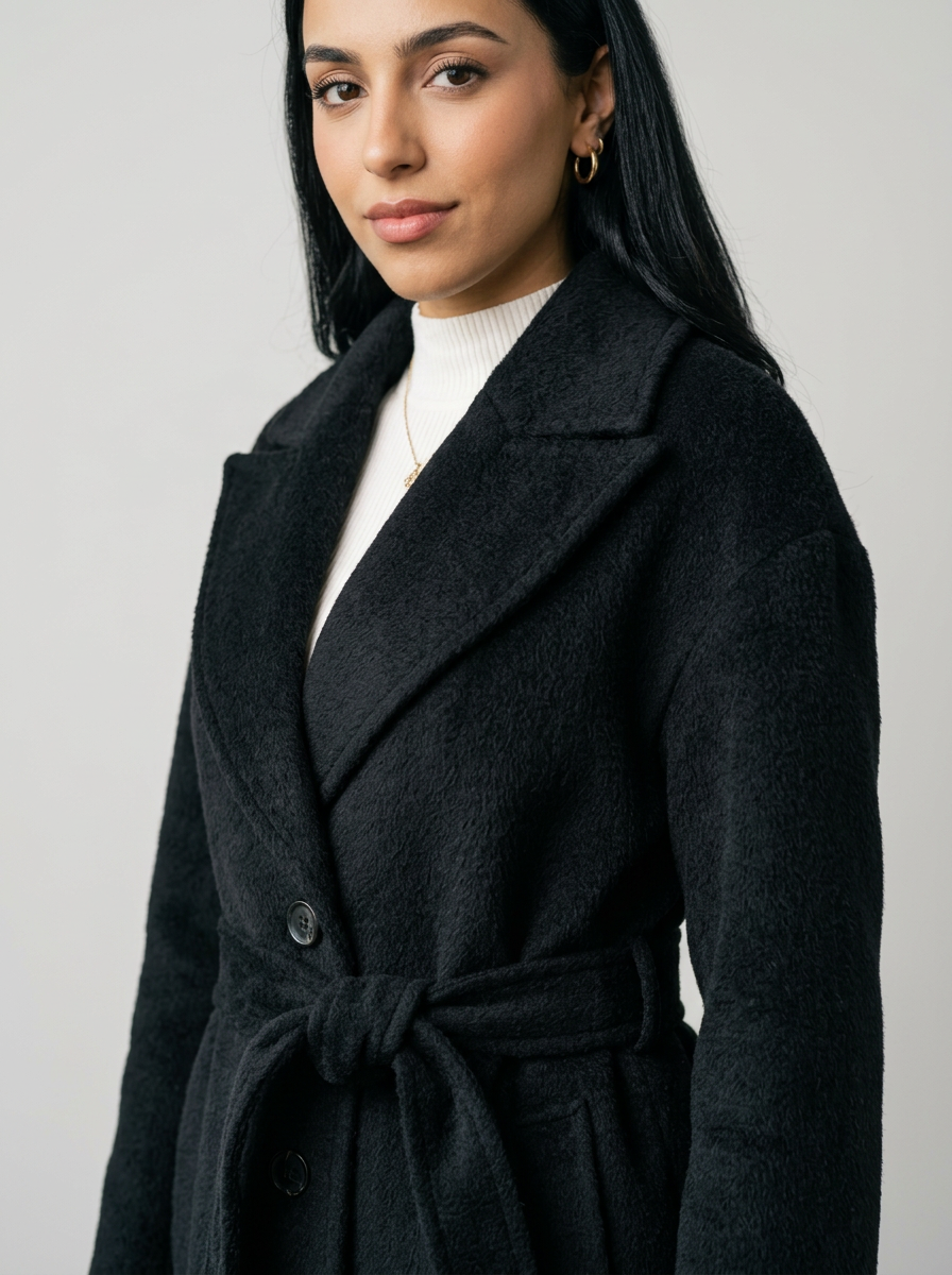Women's Belted Long Wool Coat