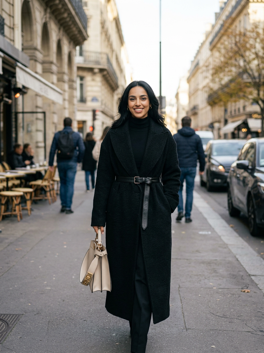 Women's Belted Long Wool Coat