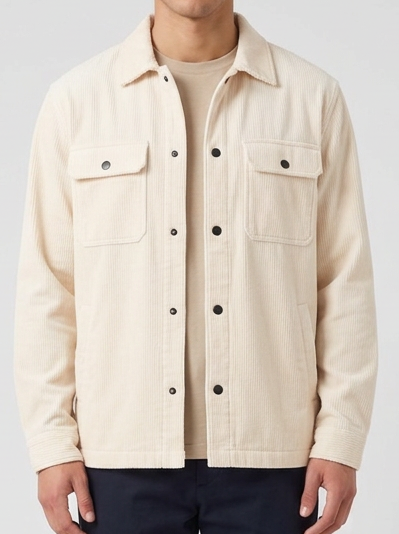 Men's Corduroy Snap Button Overshirt in Apricot – front view