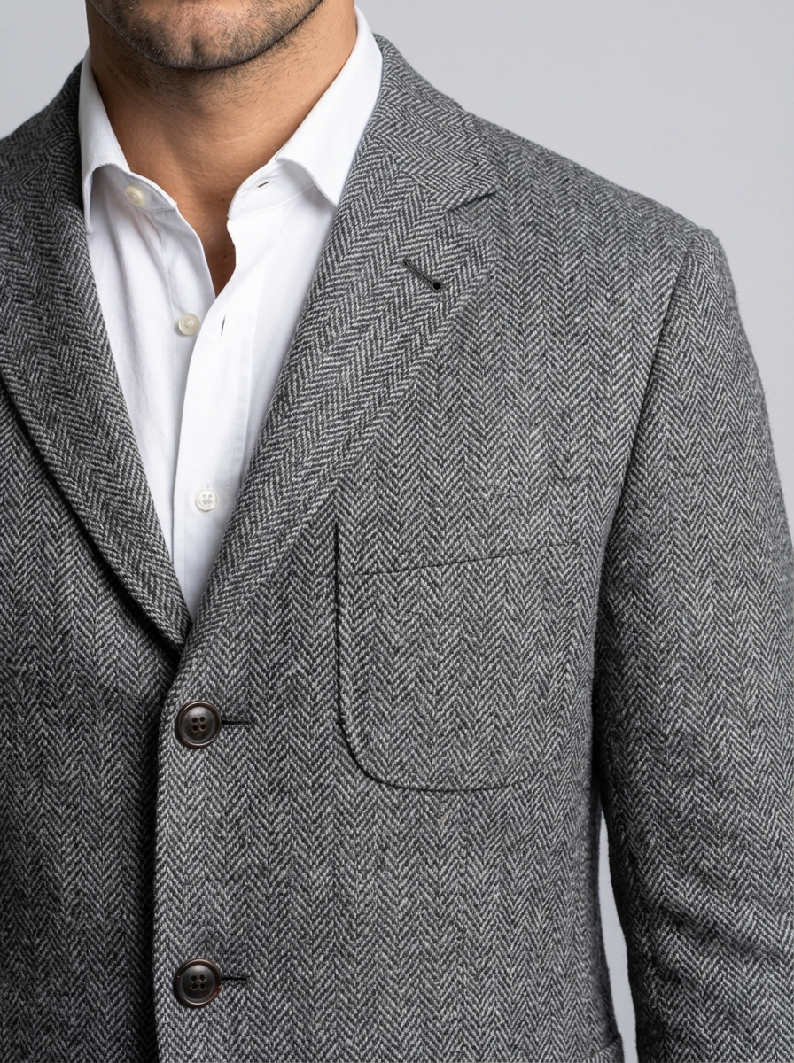 Men's Herringbone Tailored Blazer - Smart Casual Suit Jacket