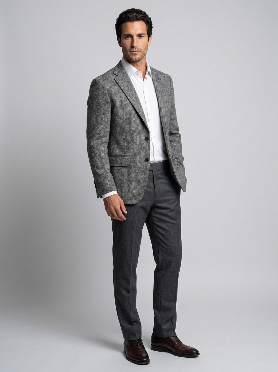 Men's Herringbone Tailored Blazer - Smart Casual Suit Jacket