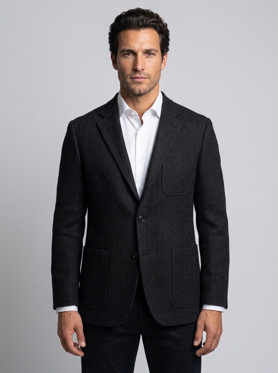 Men's Herringbone Tailored Blazer - Smart Casual Suit Jacket
