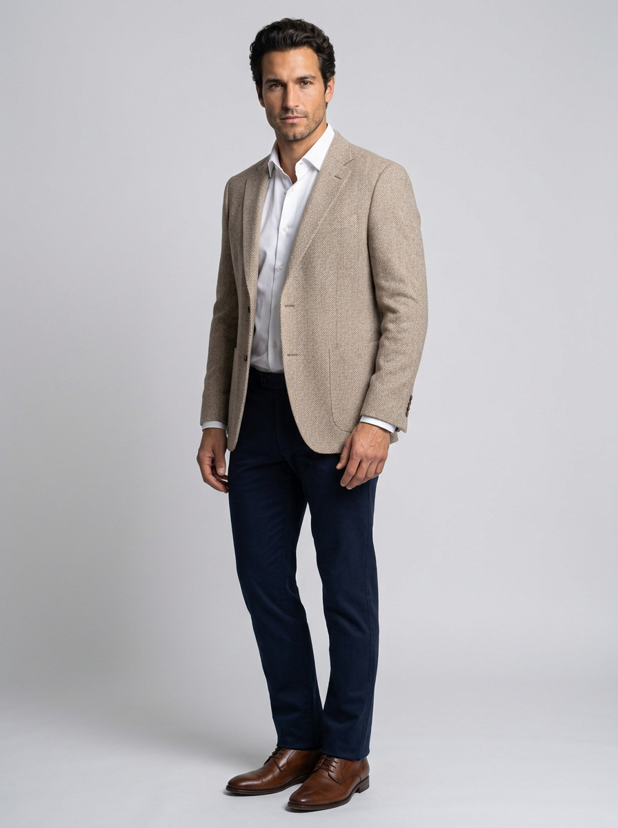 Men's Herringbone Tailored Blazer - Smart Casual Suit Jacket