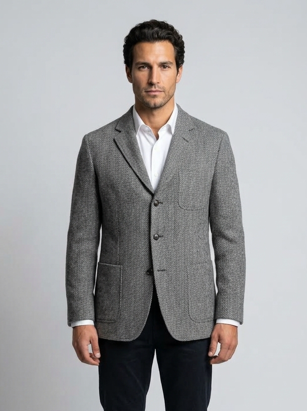Men's Herringbone Tailored Blazer - Smart Casual Suit Jacket