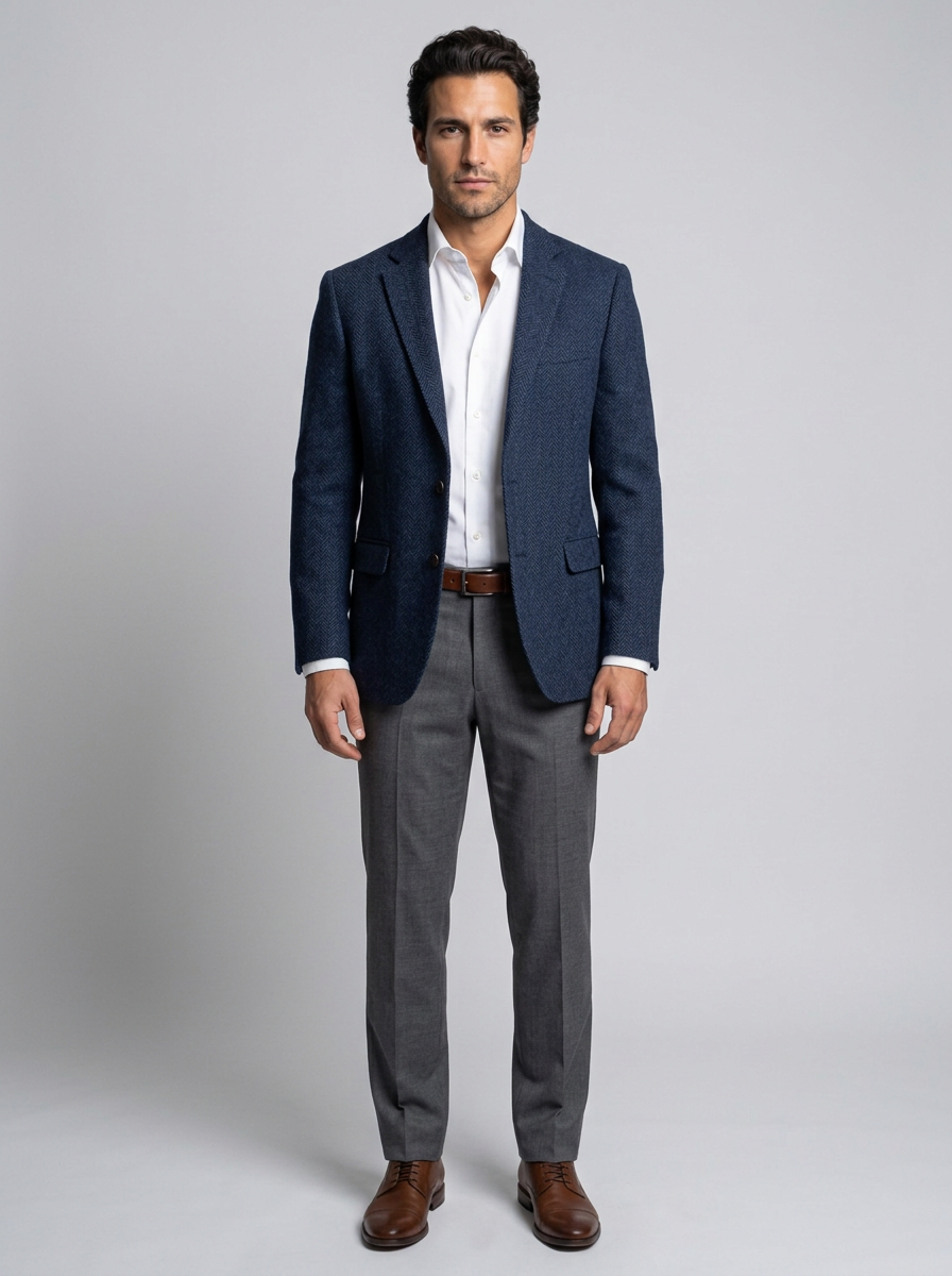 Men's Herringbone Tailored Blazer - Smart Casual Suit Jacket