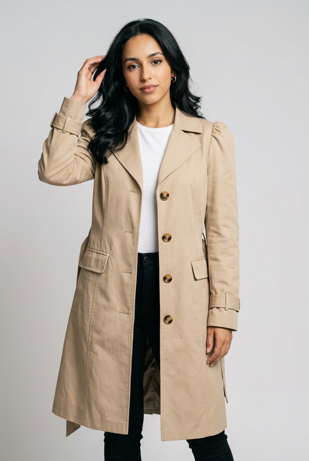 Women's Classic Longline Trench Coat in Beige