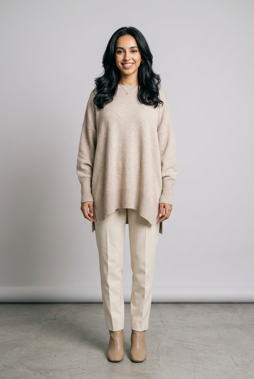 Women's Oversized Wool Cashmere Jumper in Beige