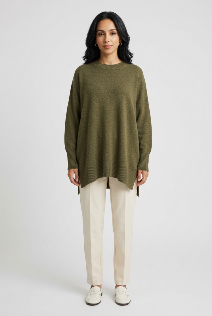 Women's Oversized Wool Cashmere Jumper in Olive Green