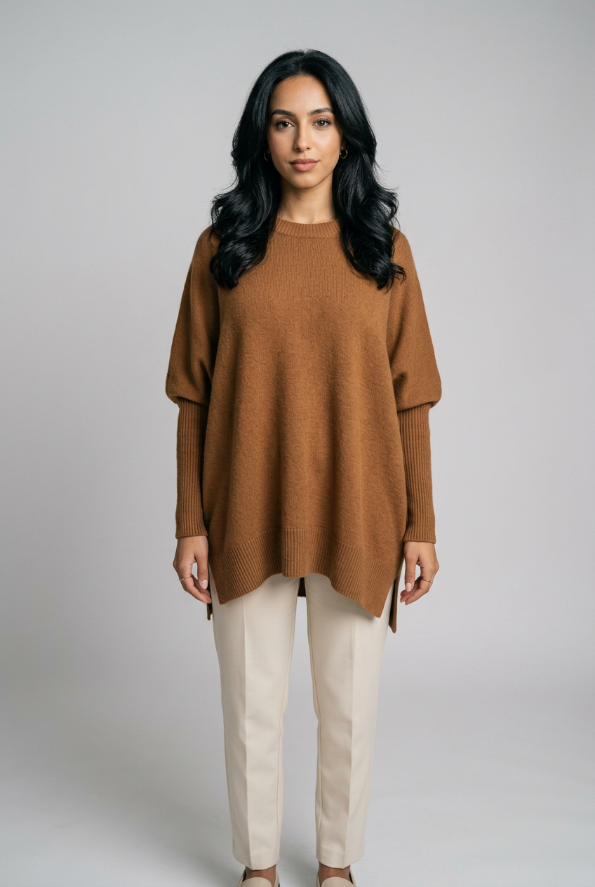 Women's Oversized Wool Cashmere Jumper in Caramel