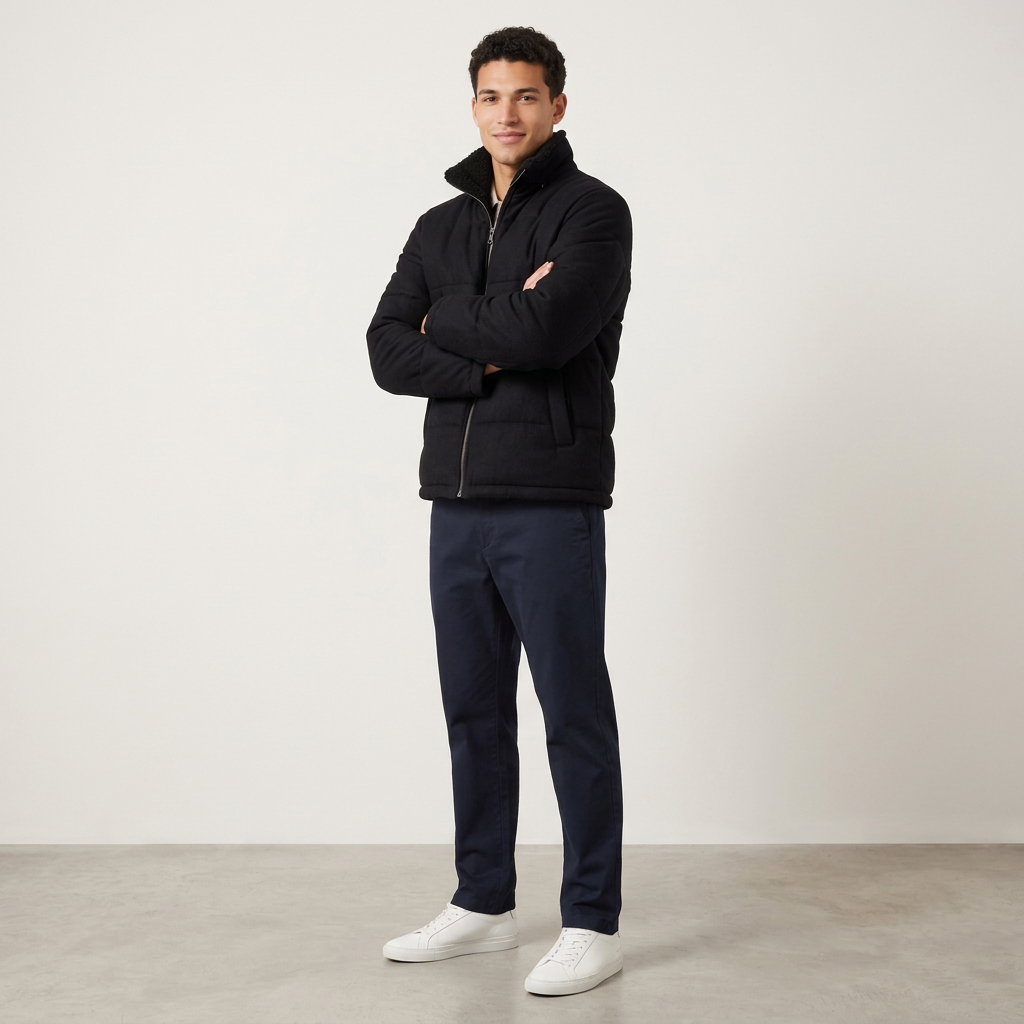 Men's Plush Fleece Puffer Jacket in Black