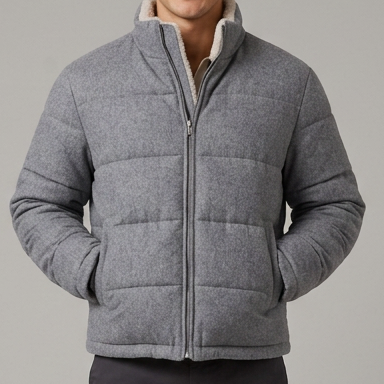 Men's Plush Fleece Puffer Jacket in Grey – front view