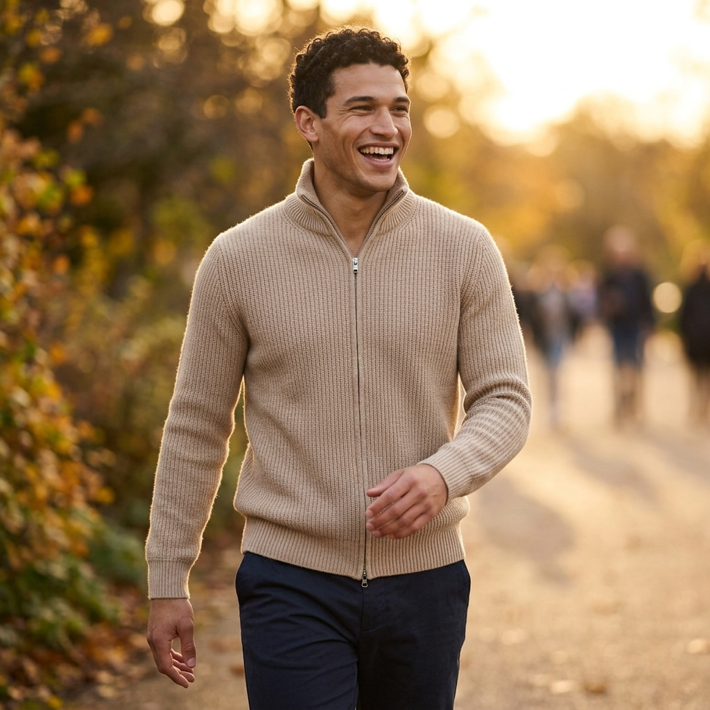 Men's Premium Wool Zip-Up Cardigan – Cozy Chunky Knit
