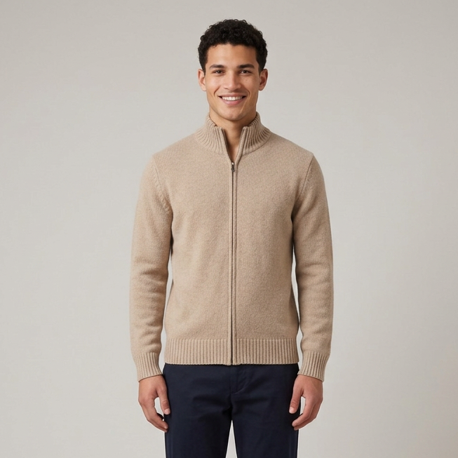 Men's Premium Wool Zip-Up Cardigan – Cozy Chunky Knit