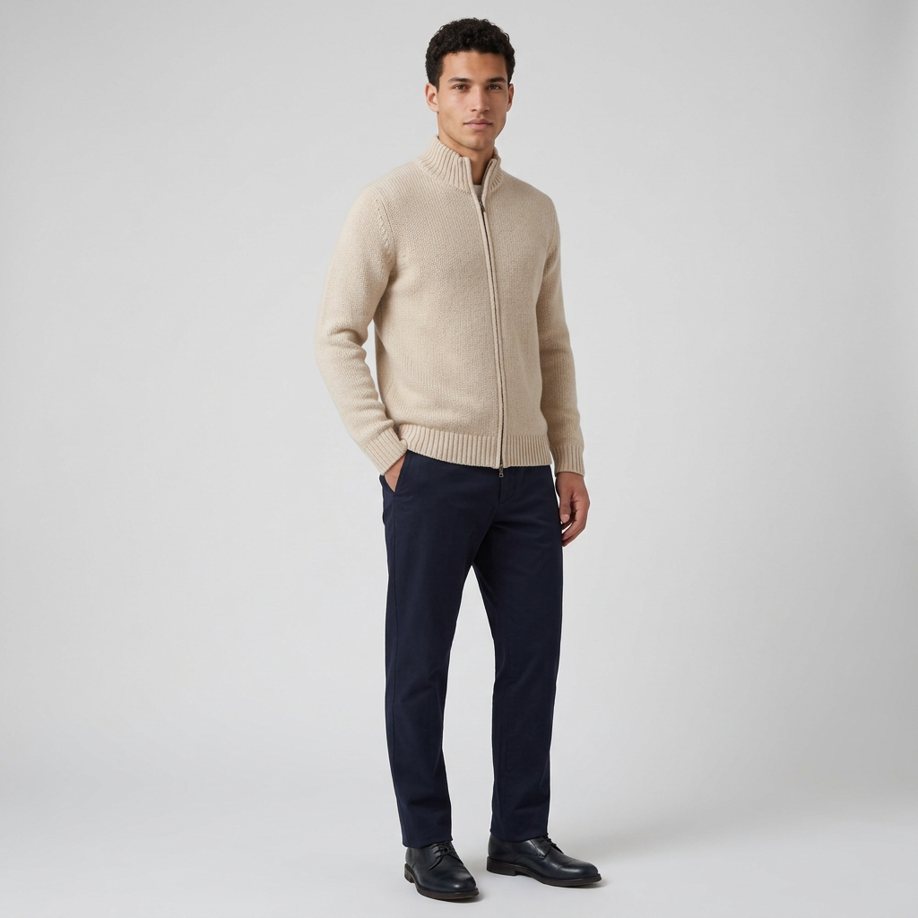 Men's Premium Wool Zip-Up Cardigan – Cozy Chunky Knit