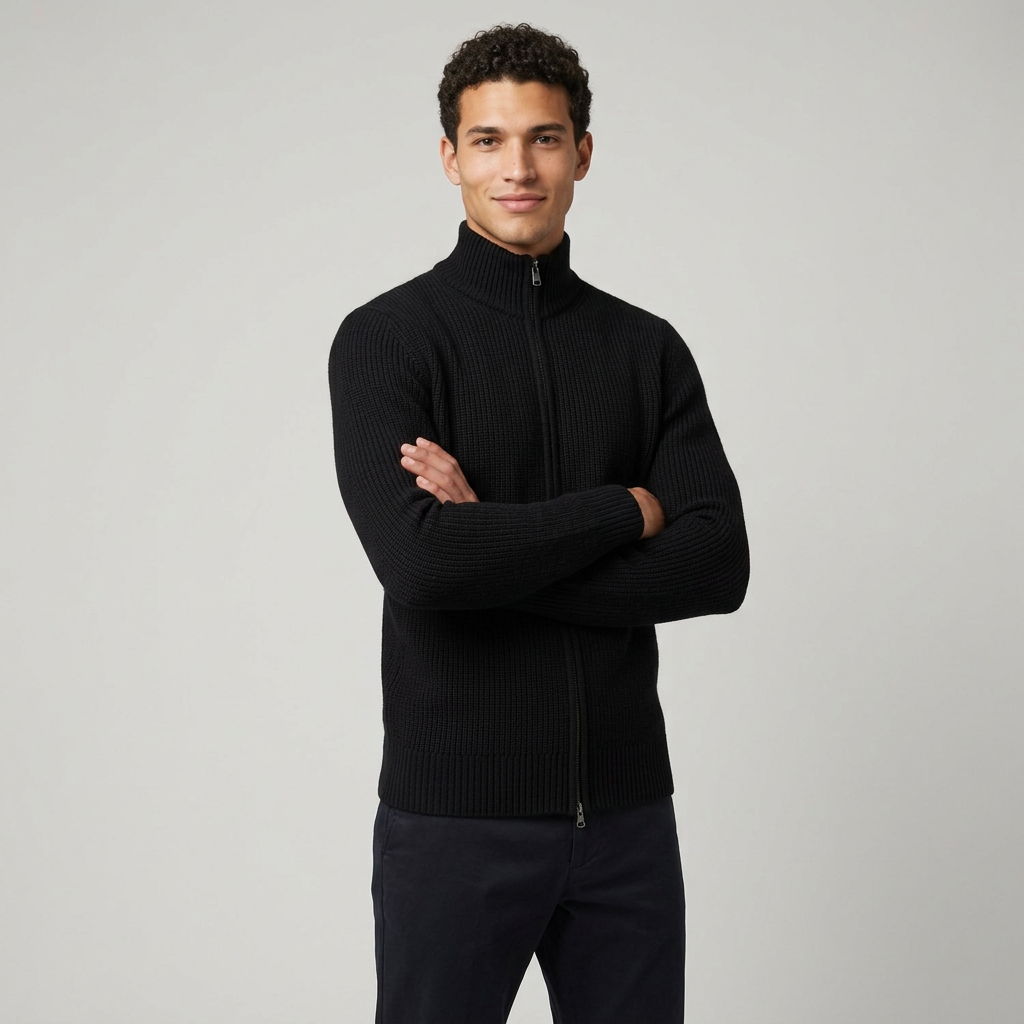Men's Premium Wool Zip-Up Cardigan – Cozy Chunky Knit