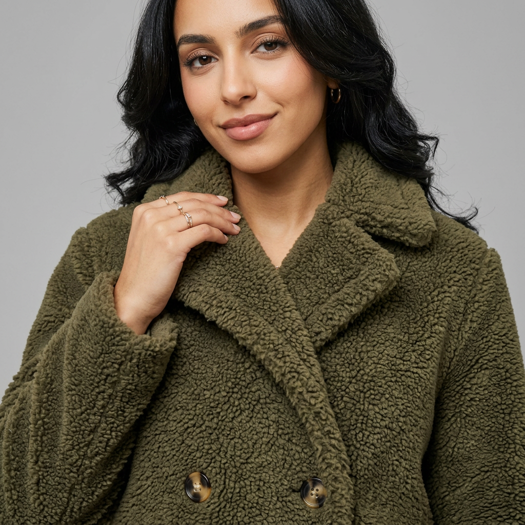 Women’s Long Double-Breasted Teddy Coat