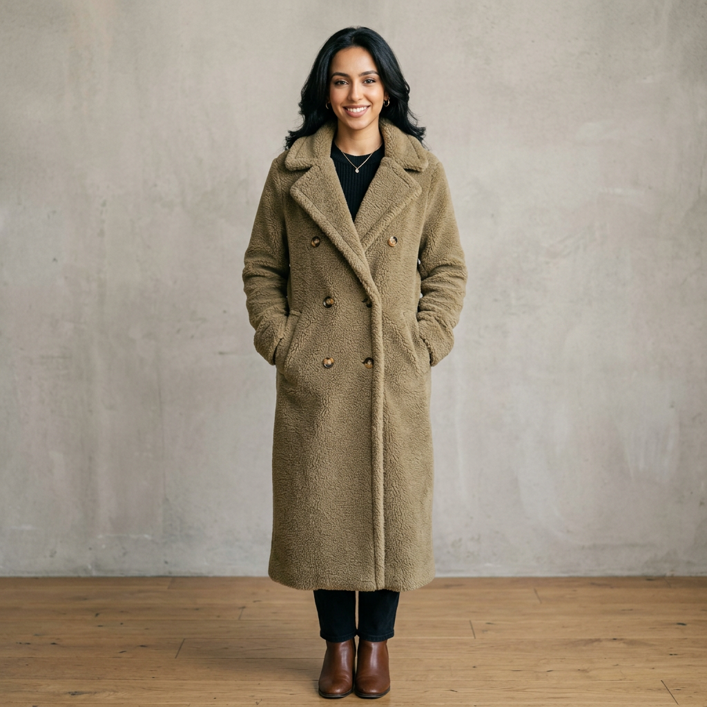 Women’s Long Double-Breasted Teddy Coat